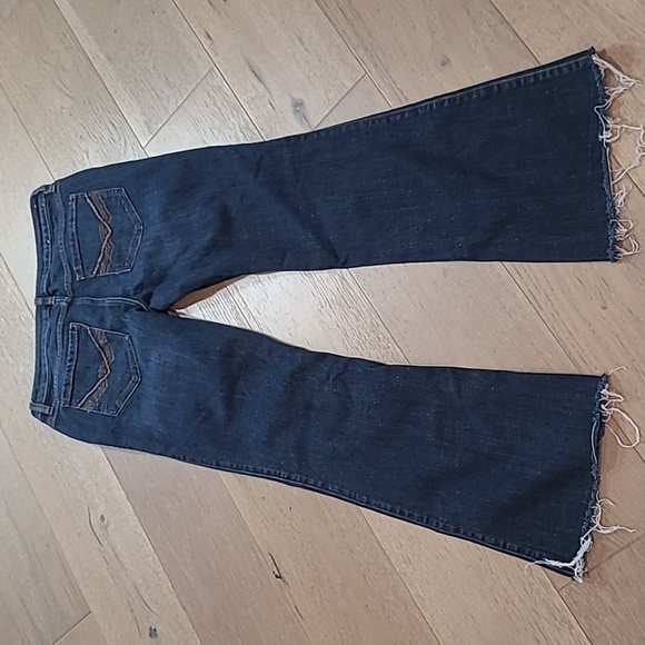 EUC Idyllwind Jeans Women's sz 12 Mis Rise Dark Wash Raw Hem Flare Denim Jean - Picture 4 of 11